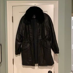 Atelier by B. Thomas Black Leather Coat Fox Collar